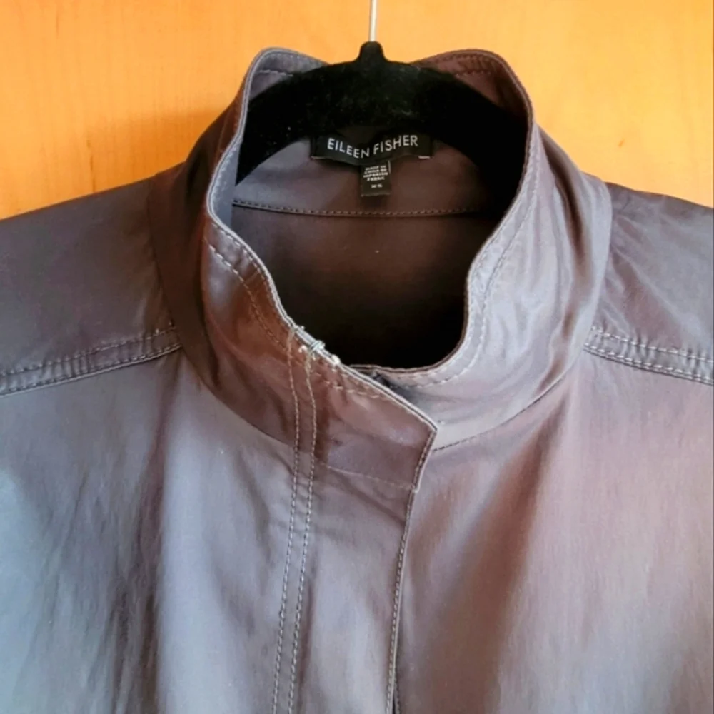 Eileen Fisher Satin Sheen Funnel-Neck Trench Coat - Picture 4 of 14